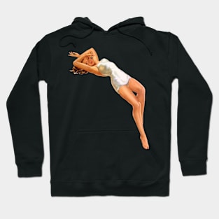 Pinup Girl Wearing a White Dress Hoodie